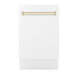 ZLINE Autograph Edition 18" Compact 3rd Rack Top Control Dishwasher in White Matte with Accent Handle, 51dBa (DWVZ-WM-18) [Color: Gold]