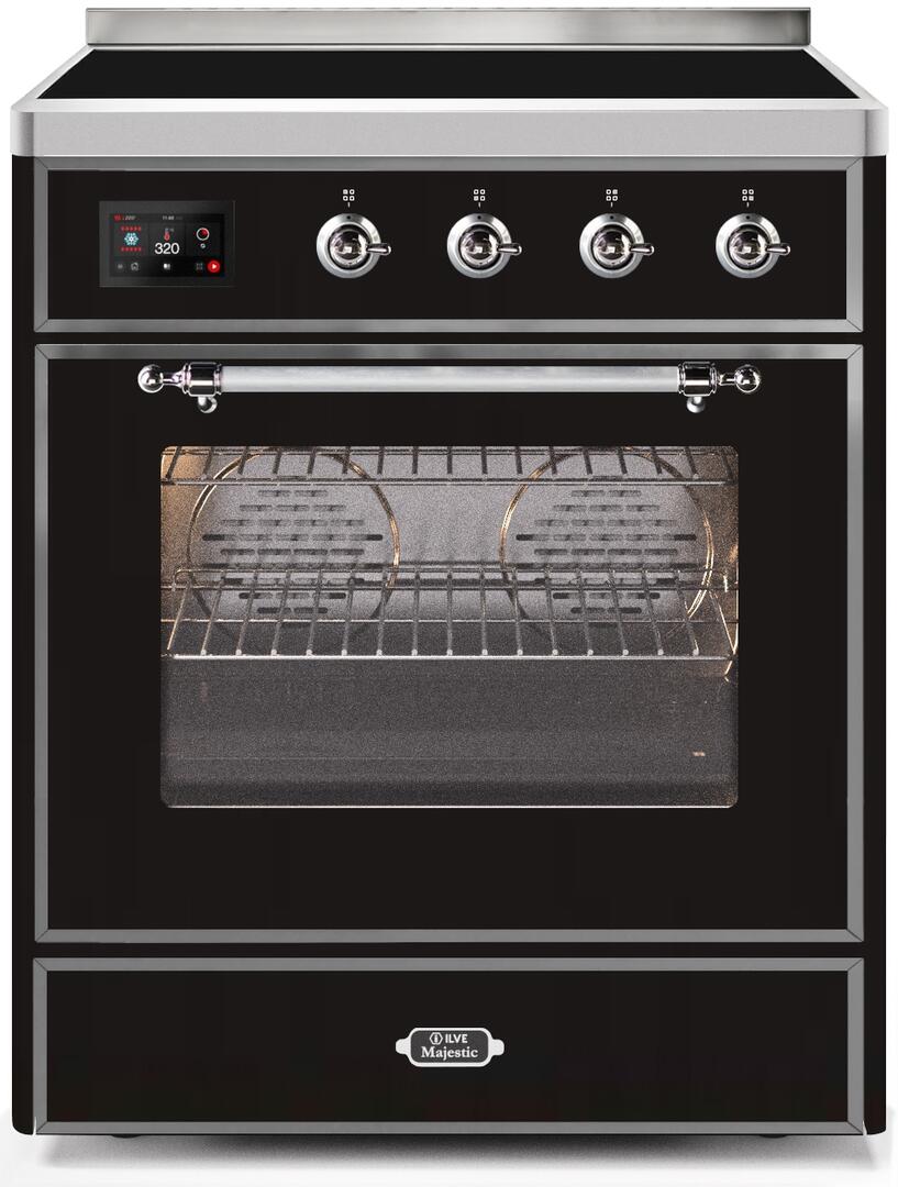 Majestic II 30 Inch Electric Freestanding Range in Glossy Black with Chrome Trim