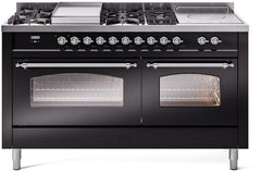 Nostalgie II 60 Inch Dual Fuel Liquid Propane Freestanding Range in Glossy Black with Chrome Trim