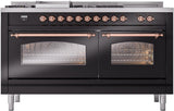 Nostalgie II 60 Inch Dual Fuel Natural Gas Freestanding Range in Glossy Black with Copper Trim