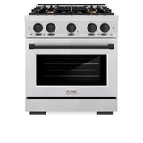 ZLINE Autograph Edition 30 in. 4.2 cu. ft. Select Dual Fuel Range with 4 Burner Gas Cooktop and Electric Convection Oven in DuraSnow' Stainless Steel with Matte Black Accents (HDRSZ-30-MB)