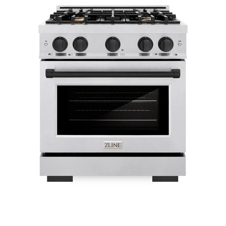 ZLINE Autograph Edition 30 in. 4.2 cu. ft. Select Dual Fuel Range with 4 Burner Gas Cooktop and Electric Convection Oven in DuraSnow' Stainless Steel with Matte Black Accents (HDRSZ-30-MB)