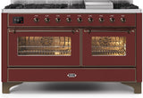 Majestic II 60 Inch Dual Fuel Liquid Propane Freestanding Range in Burgundy with Bronze Trim