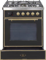 Majestic II 30 Inch Dual Fuel Natural Gas Freestanding Range in Glossy Black with Brass Trim