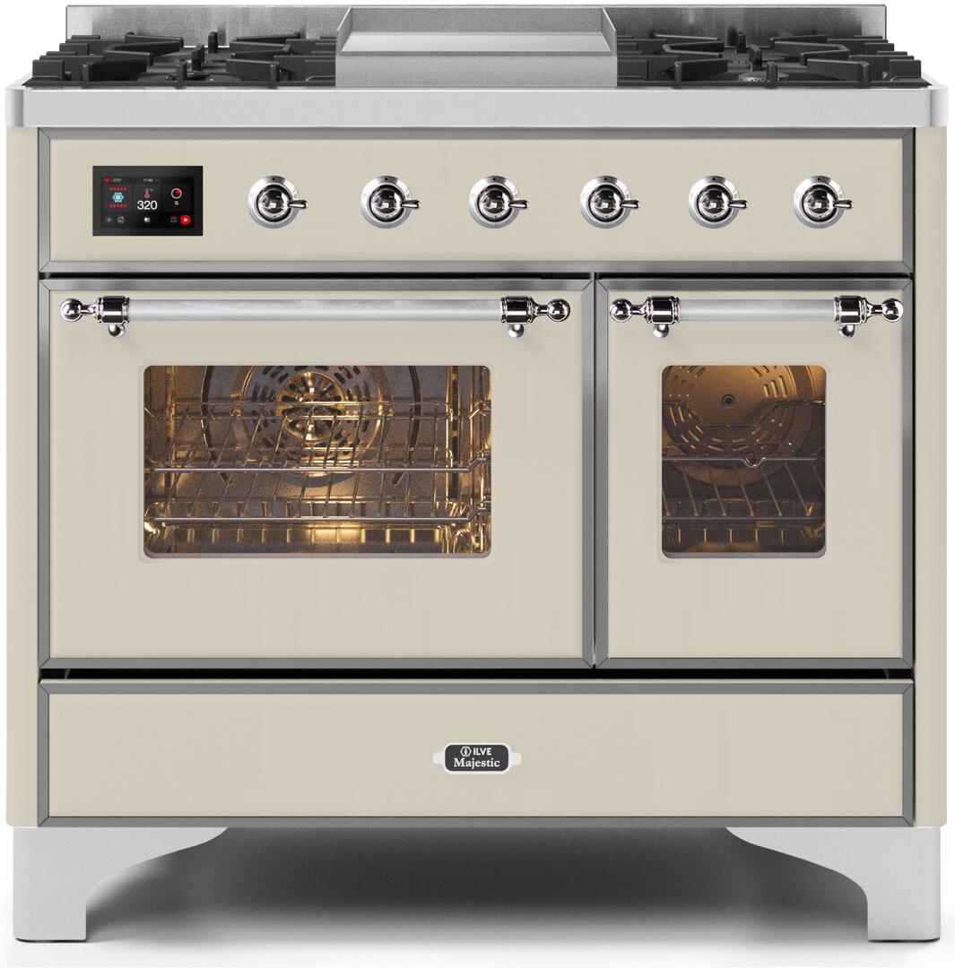 Majestic II 40 Inch Dual Fuel Natural Gas Freestanding Range in Antique White with Chrome Trim