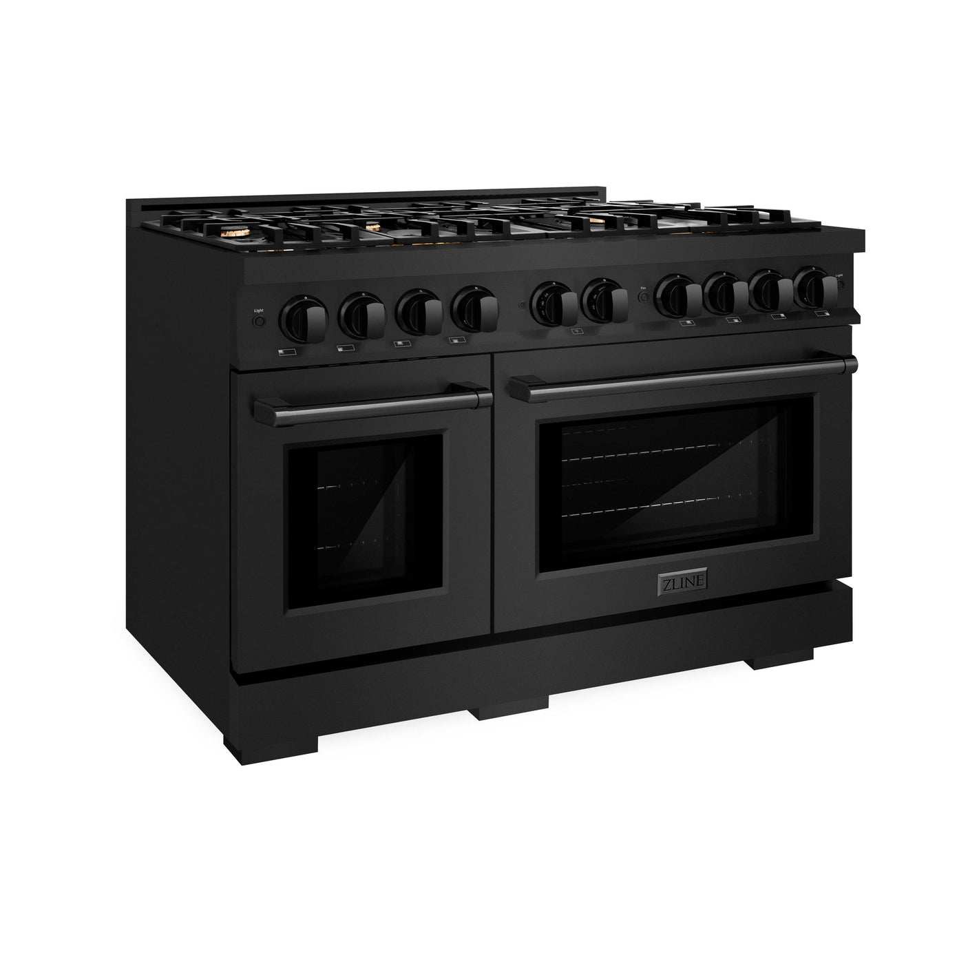 ZLINE 48 in. 6.7 cu. ft. Select Double Oven Gas Range in Black Stainless Steel with 8 Brass Burners (HGRB-BR-48)