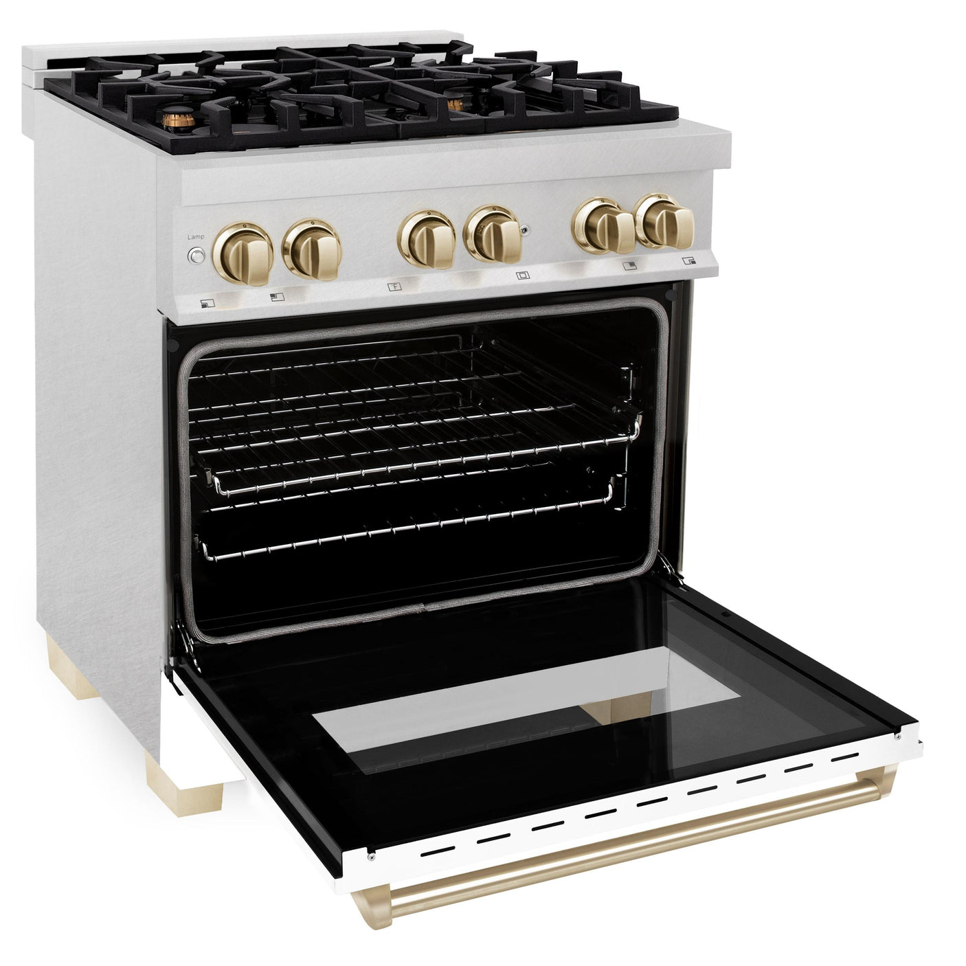 ZLINE Autograph Edition 30" 4.0 cu. ft. Dual Fuel Range with Gas Stove and Electric Oven in DuraSnow Stainless Steel with White Matte Door and Accents (RASZ-WM-30) [Color: Gold]