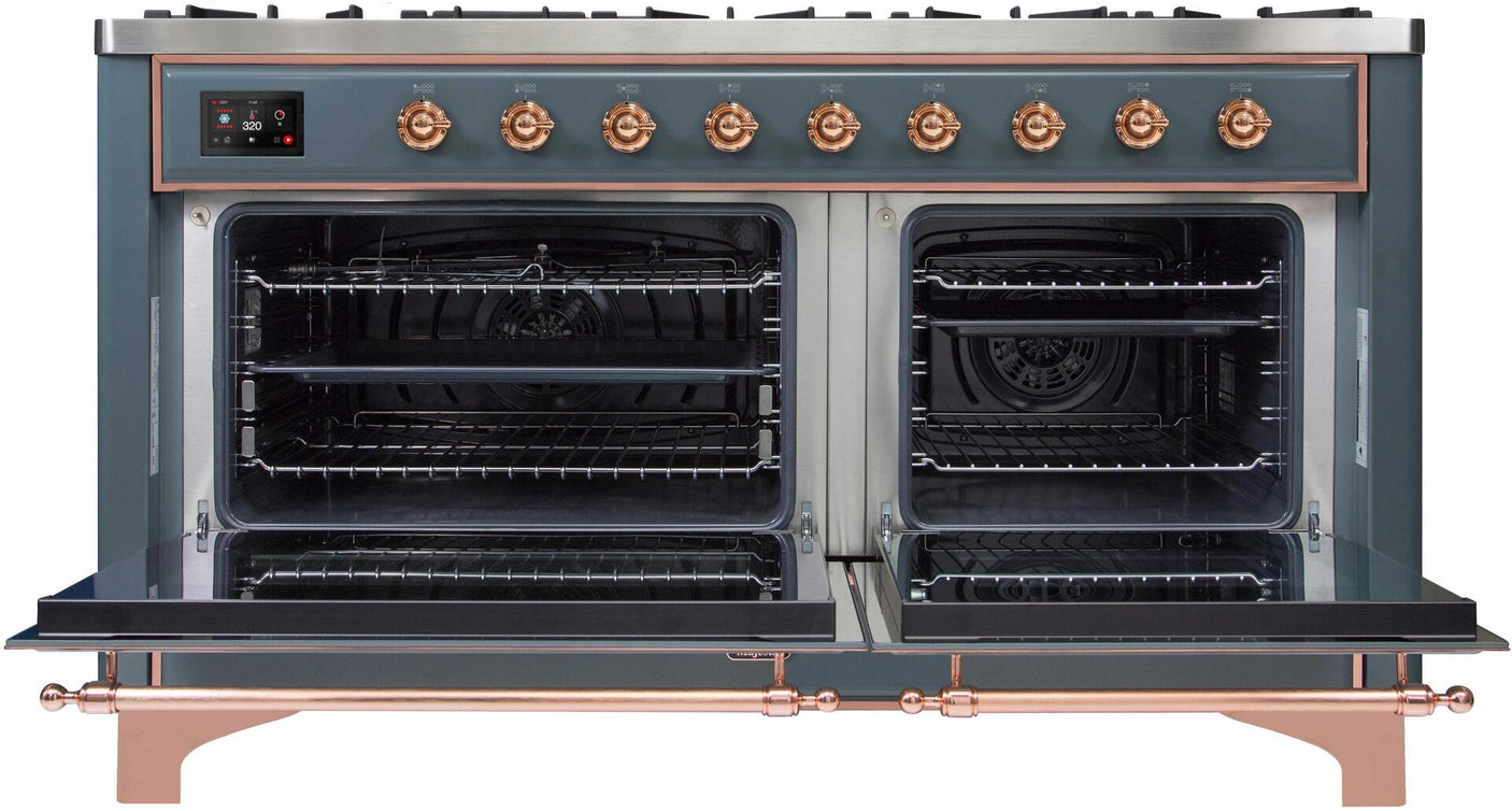 Majestic II 60 Inch Dual Fuel Natural Gas Freestanding Range in Blue Grey with Copper Trim