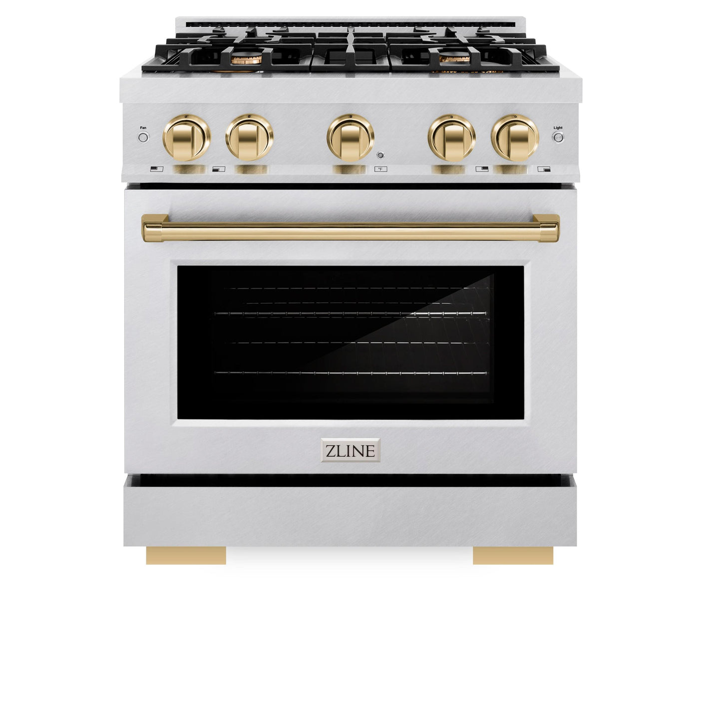 ZLINE Autograph Edition 30 in. 4.2 cu. ft. Select Gas Range with 4 Burner Cooktop and Convection Gas Oven in DuraSnow' Stainless Steel and Polished Gold Accents (HGRSZ-30-G)