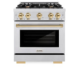 ZLINE Autograph Edition 30 in. 4.2 cu. ft. Select Gas Range with 4 Burner Cooktop and Convection Gas Oven in DuraSnow' Stainless Steel and Polished Gold Accents (HGRSZ-30-G)