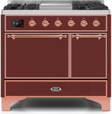 Majestic II 40 Inch Dual Fuel Liquid Propane Freestanding Range in Burgundy with Copper Trim