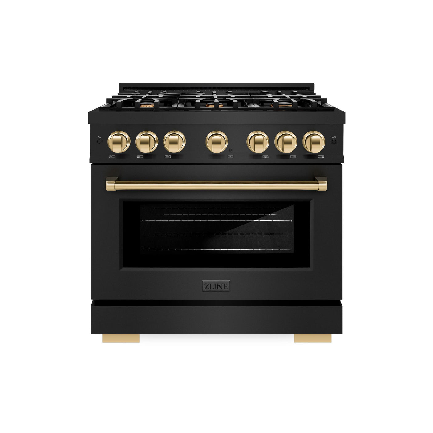 ZLINE Autograph Edition 36 in. 5.2 cu. ft. Select Gas Range with 6 Burner Cooktop and Convection Gas Oven in Black Stainless Steel and Polished Gold Accents (HGRBZ-36-G)