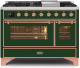 Majestic II 48 Inch Dual Fuel Liquid Propane Freestanding Range in Emerald Green with Copper Trim