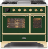 Majestic II 40 Inch Dual Fuel Natural Gas Freestanding Range in Emerald Green with Brass Trim