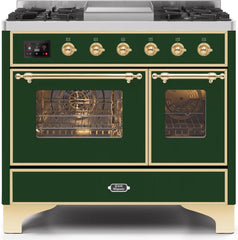 Majestic II 40 Inch Dual Fuel Natural Gas Freestanding Range in Emerald Green with Brass Trim