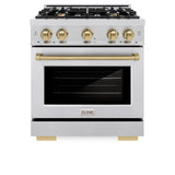 ZLINE Autograph Edition 30 in. 4.2 cu. ft. Select Dual Fuel Range with 4 Burner Gas Cooktop and Electric Convection Oven in Stainless Steel with Champagne Bronze Accents (HDRZ-30-CB)