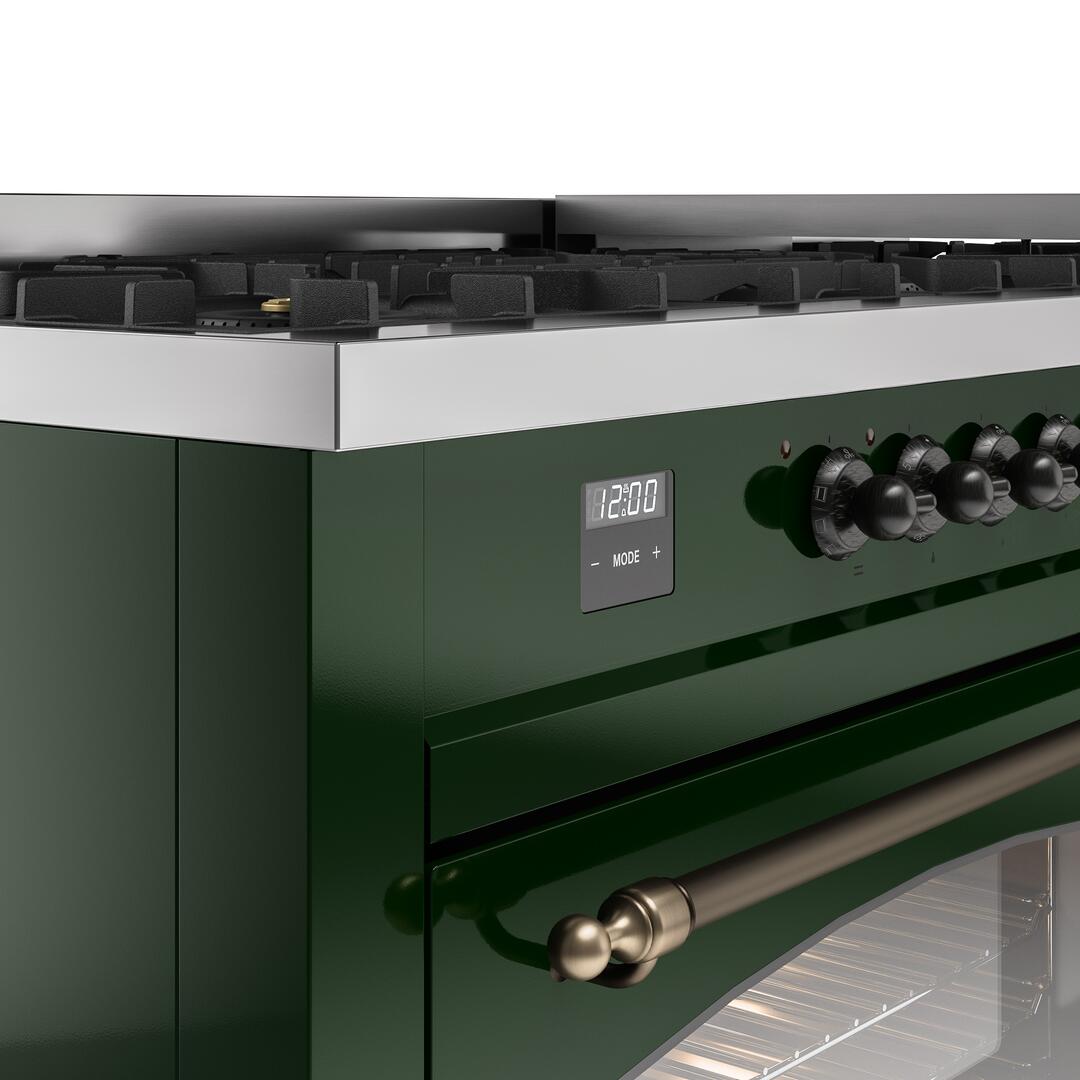 Nostalgie II 60 Inch Dual Fuel Natural Gas Freestanding Range in Emerald Green with Bronze Trim