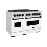 ZLINE Autograph Edition 48 in. 6.7 cu. ft. Classic Double Oven Dual Fuel Range with 8 Burner Gas Cooktop in DuraSnow' Stainless Steel with White Matte Doors and Matte Black Accents (CDRSZ-WM-48-MB)