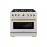 ZLINE Autograph Edition 36 in. 5.2 cu. ft. Select Dual Fuel Range with 6 Burner Gas Cooktop and Electric Convection Oven in Stainless Steel with Polished Gold Accents (HDRZ-36-G)