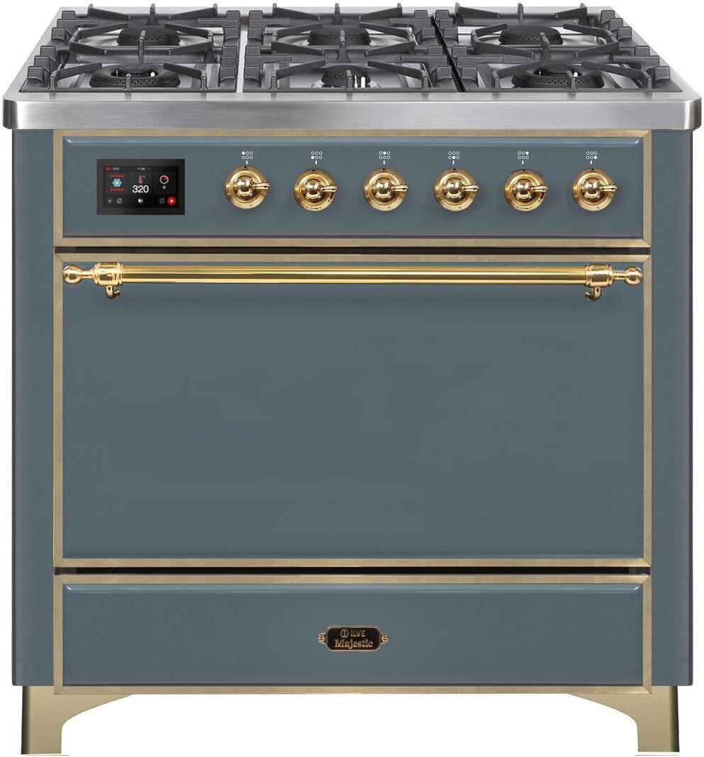 36 Inch Dual Fuel Liquid Propane Freestanding Range in Blue Grey with Brass Trim