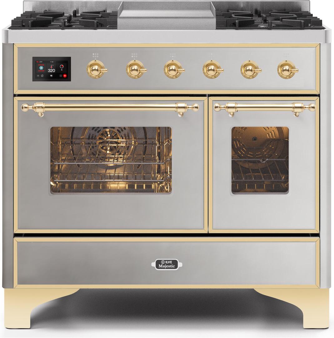 Majestic II 40 Inch Dual Fuel Natural Gas Freestanding Range in Stainless Steel with Brass Trim