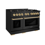 ZLINE Autograph Edition 48 in. 6.7 cu. ft. Select Double Oven Dual Fuel Range with 8 Burner Gas Cooktop in Black Stainless Steel and Polished Gold Accents (HDRBZ-48-G)