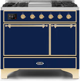 Majestic II 40 Inch Dual Fuel Natural Gas Freestanding Range in Blue with Brass Trim