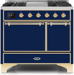 Majestic II 40 Inch Dual Fuel Natural Gas Freestanding Range in Blue with Brass Trim