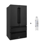 ZLINE 36" 21.6 cu. ft. 4-Door French Door Refrigerator with Water and Ice Dispenser and Water Filter in Fingerprint Resistant Black Stainless Steel (RFM-W-WF-36-BS)