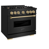 ZLINE Autograph Edition 36 in. 5.2 cu. ft. Classic Dual Fuel Range with 6 Burner Gas Cooktop and Electric Convection Oven in Black Stainless Steel with Champagne Bronze Accents (CDRBZ-36-CB)