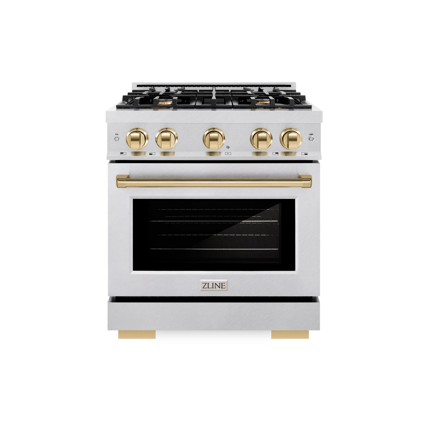 ZLINE Autograph Edition 30 in. 4.2 cu. ft. Select Gas Range with 4 Burner Cooktop and Convection Gas Oven in DuraSnow' Stainless Steel and Polished Gold Accents (HGRSZ-30-G)