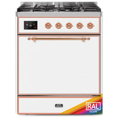 ILVE Majestic II 30 UM30DQNE3RAP Freestanding Dual Fuel Range with 5 Sealed Burners Single Oven with Solid Door in RAL Color with Copper knobs