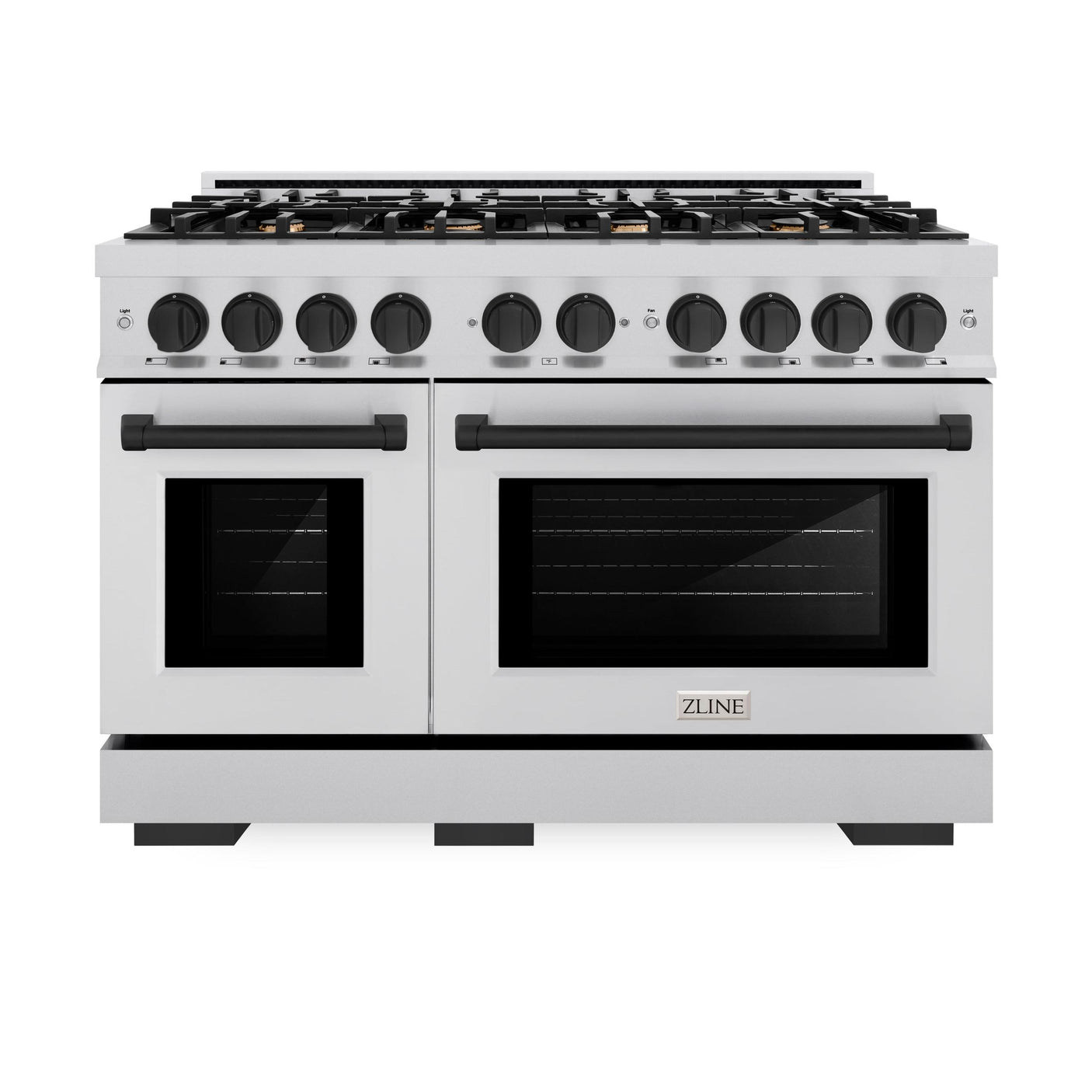 ZLINE Autograph Edition 48 in. 6.7 cu. ft. Select Double Oven Dual Fuel Range with 8 Burner Gas Cooktop in Stainless Steel and Matte Black Accents (HDRZ-48-MB)