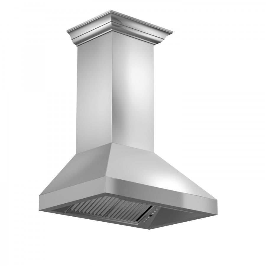 ZLINE Professional Convertible Vent Wall Mount Range Hood in Stainless Steel with Crown Molding (597CRN)