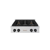 ZLINE 30 in. Autograph Edition Paramount Gas Rangetop with 4 Burners and Porcelain Cooktop in Stainless Steel with Matte Black Accents (SRTZ-30-MB)