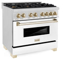 ZLINE Autograph Edition 36" 4.6 cu. ft. Dual Fuel Range with Gas Stove and Electric Oven in DuraSnow Stainless Steel with White Matte Door and Accents (RASZ-WM-36) [Color: Gold]