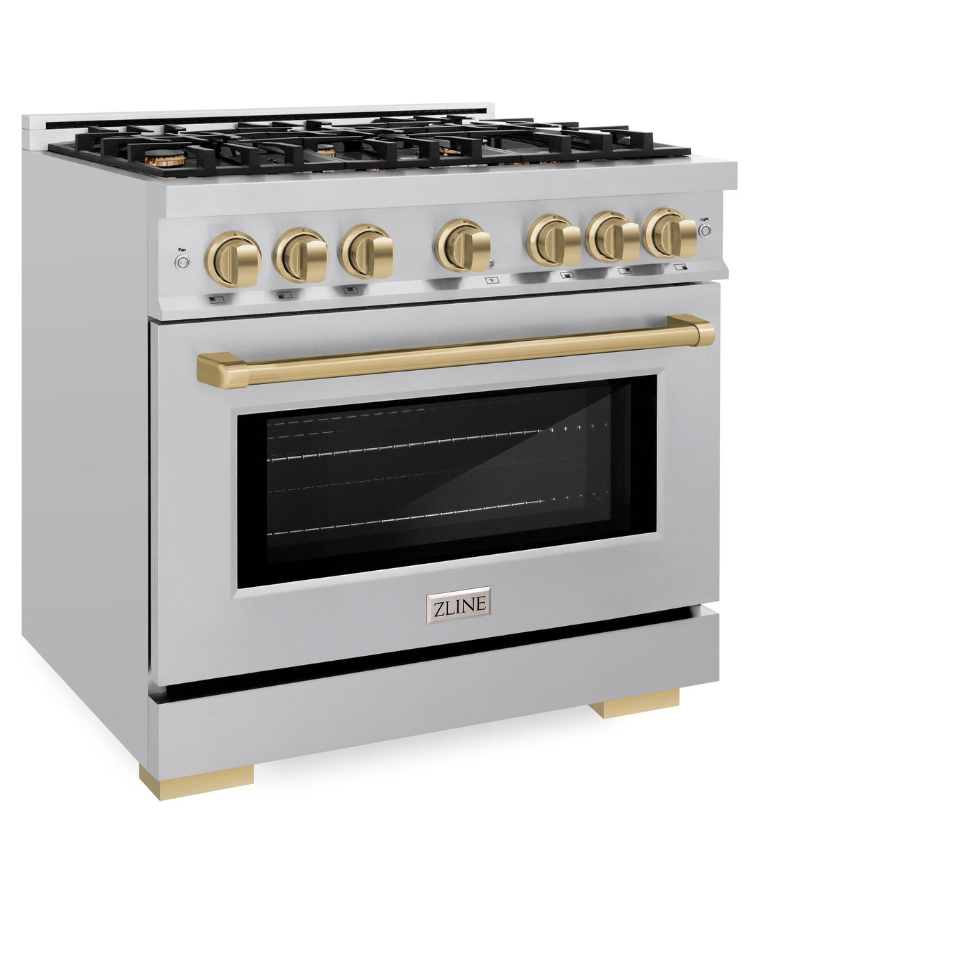 ZLINE Autograph Edition 36 in. 5.2 cu. ft. Select Dual Fuel Range with 6 Burner Gas Cooktop and Electric Convection Oven in Stainless Steel with Champagne Bronze Accents (HDRZ-36-CB)