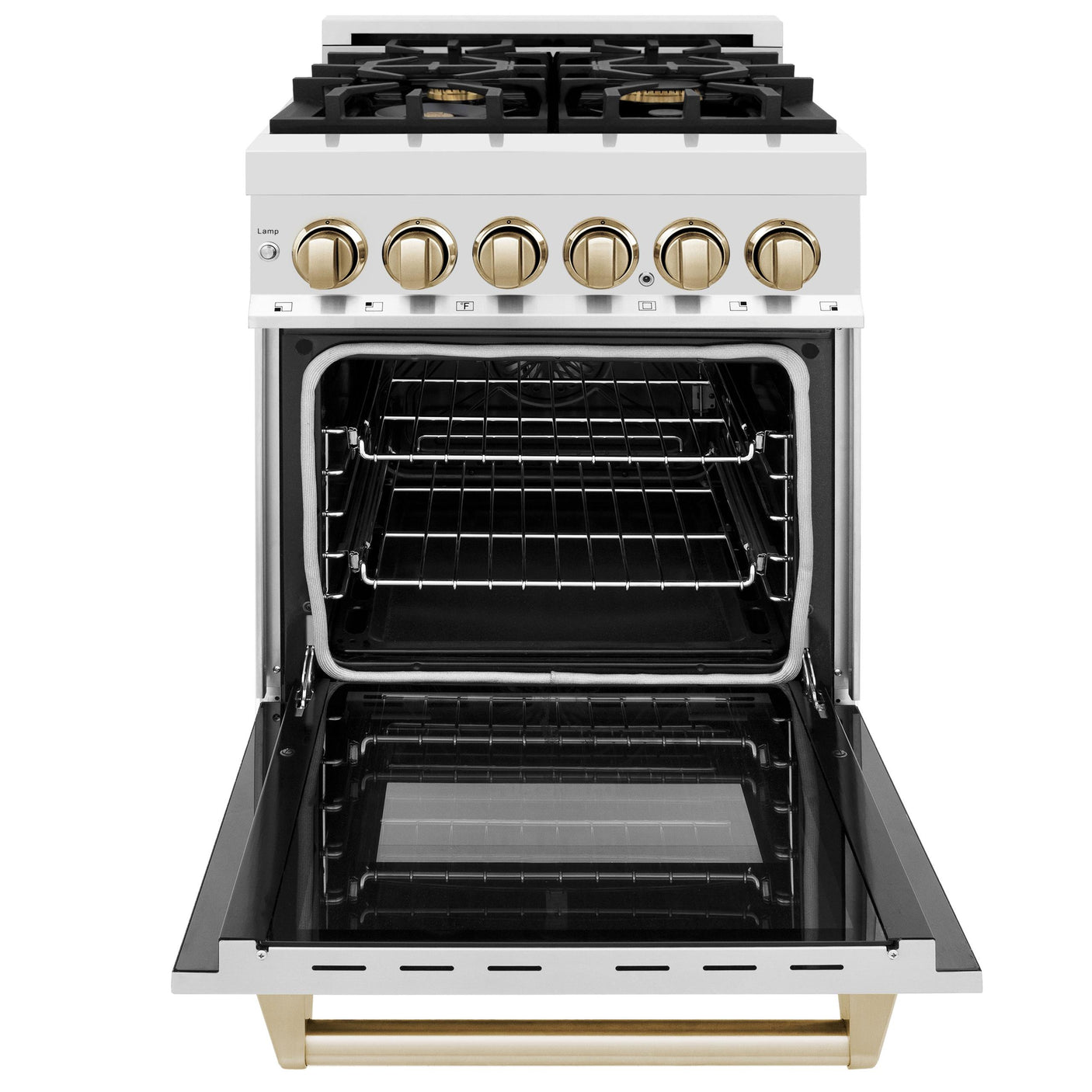 ZLINE Autograph Edition 24 in. 2.8 cu. ft. Dual Fuel Range with Gas Stove and Electric Oven in Stainless Steel with Accents (RAZ-24) [Color: Gold Accents]