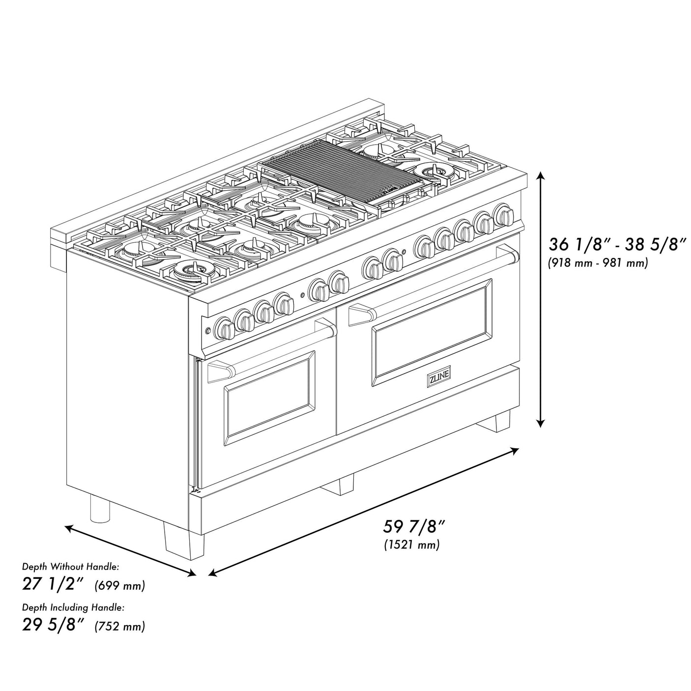 ZLINE 60 in. 7.4 cu. ft. Dual Fuel Range with Gas Stove and Electric Oven in Stainless Steel with Color Options (RA60) [Color: Blue Matte]