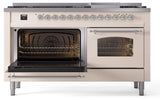 Nostalgie II 60 Inch Dual Fuel Natural Gas Freestanding Range in Antique White with Chrome Trim