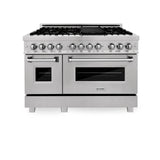 ZLINE 48 in. 6.0 cu. ft. Electric Oven and Gas Cooktop Dual Fuel Range with Griddle in Fingerprint Resistant Stainless (RAS-SN-GR-48)