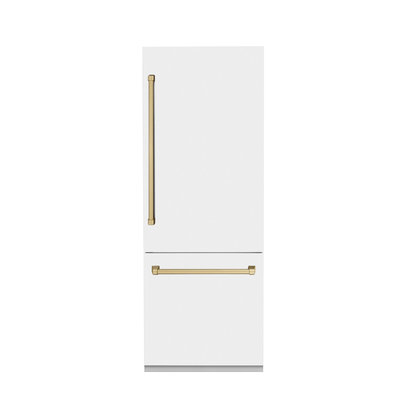 ZLINE 30" Autograph Edition 16.1 cu. ft. Built-in 2-Door Bottom Freezer Refrigerator with Internal Water and Ice Dispenser in White Matte with Champagne Bronze Accents (RBIVZ-WM-30-CB)