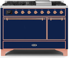 Majestic II 48 Inch Dual Fuel Natural Gas Freestanding Range in Blue with Copper Trim