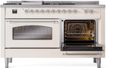 Nostalgie II 60 Inch Dual Fuel Liquid Propane Freestanding Range in Antique White with Chrome Trim