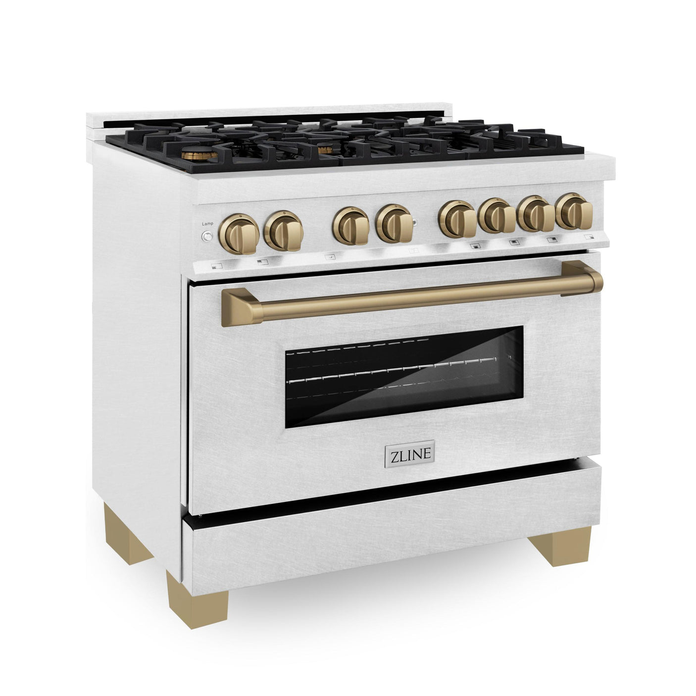 ZLINE Autograph Edition 36 in. 4.6 cu. ft. Dual Fuel Range with Gas Stove and Electric Oven in DuraSnow Stainless Steel with Accents (RASZ-SN-36) [Color: Champagne Bronze]