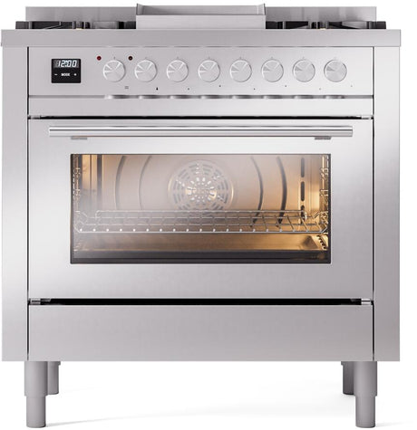 Professional Plus II 36 Inch Dual Fuel Natural Gas Freestanding Range in Stainless Steel with Trim