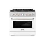 ZLINE 36 in. 5.2 cu. ft. Paramount Dual Fuel Range with 6 Burner Gas Cooktop and Electric Convection Oven in DuraSnow' Stainless Steel with White Matte Door (SDRS-WM-36)