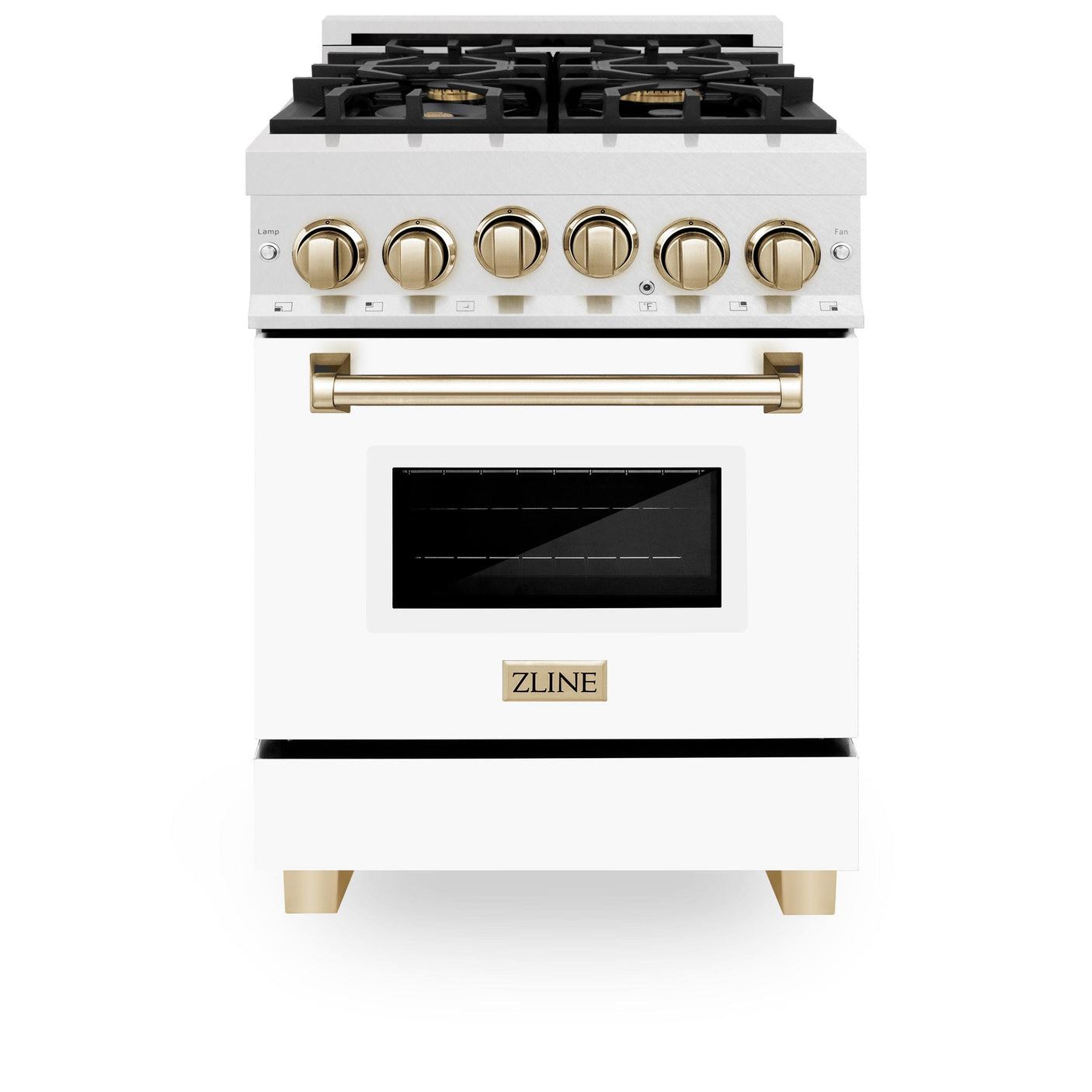 ZLINE Autograph Edition 24" 2.8 cu. ft. Range with Gas Stove and Gas Oven in DuraSnow Stainless Steel with White Matte Door and Accents (RGSZ-WM-24) [Color: Gold]