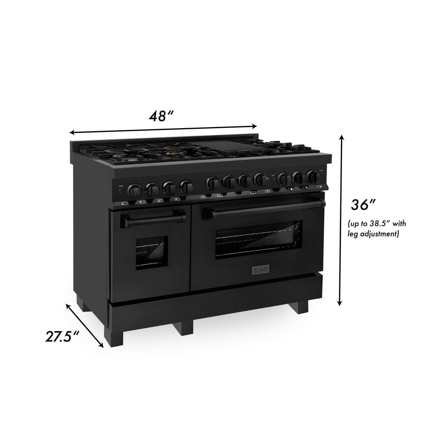 ZLINE 48" 6.0 cu. ft. Range with Gas Stove and Gas Oven in Black Stainless Steel (RGB-48)