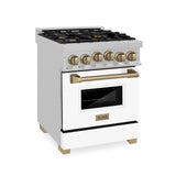 ZLINE Autograph Edition 24" 2.8 cu. ft. Range with Gas Stove and Gas Oven in DuraSnow Stainless Steel with White Matte Door and Accents (RGSZ-WM-24) [Color: Champagne Bronze]